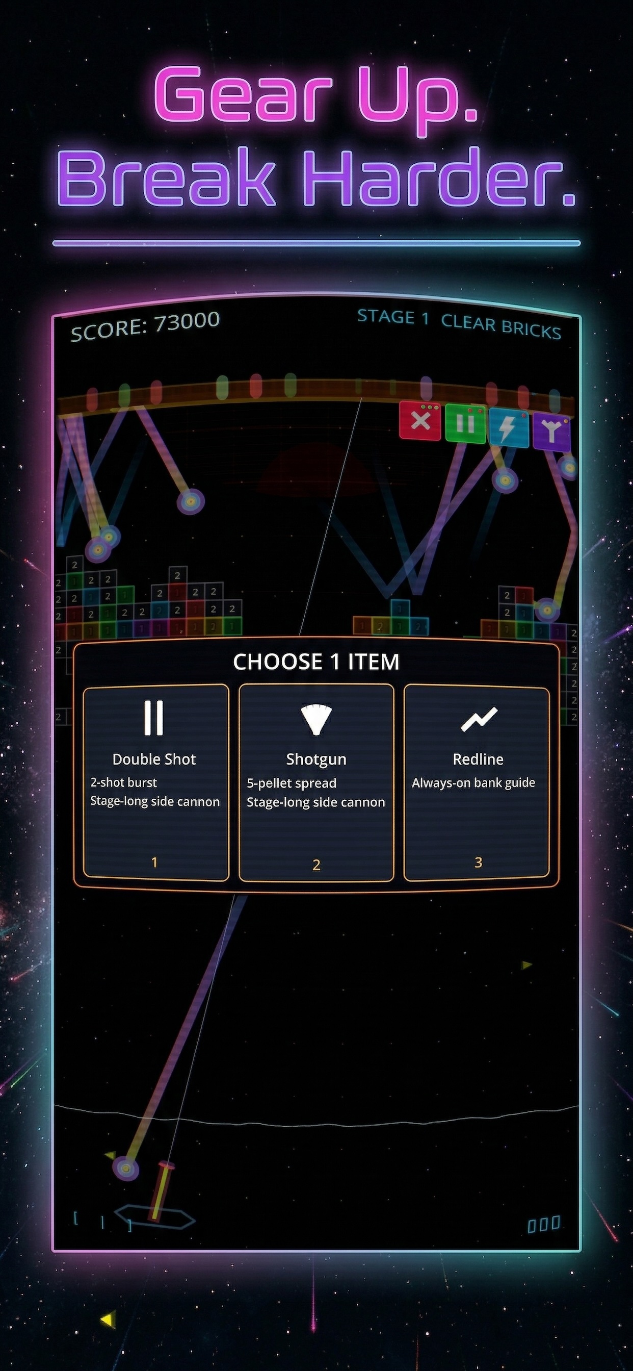 Power-ups and item selection screen