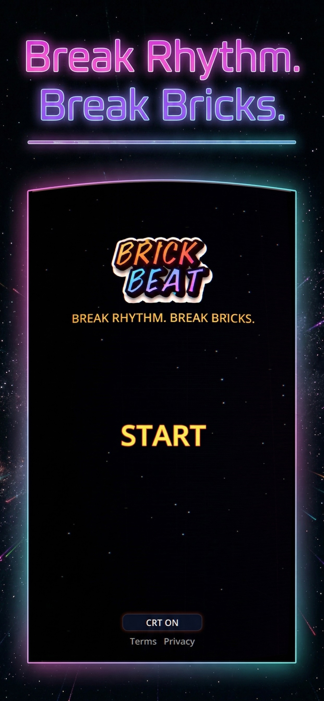Brick Beat title screen with CRT neon aesthetic
